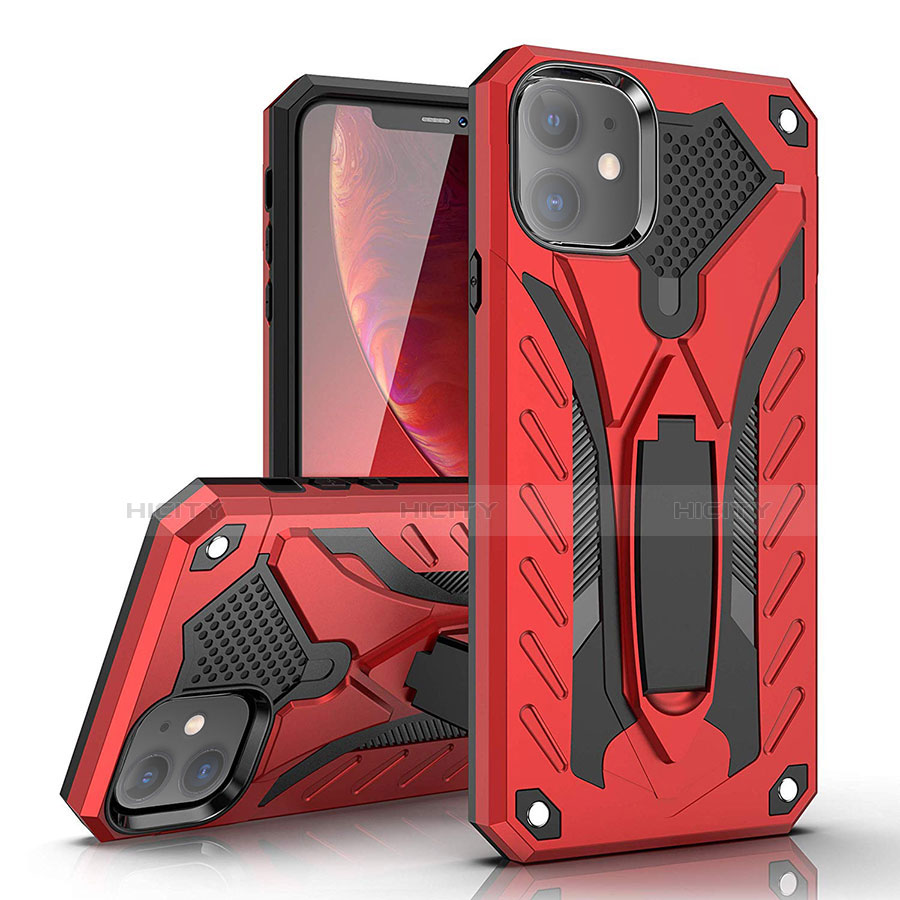 Coque Contour Silicone et Plastique Housse Etui Mat avec Support A03 pour Apple iPhone 11 Rouge Plus