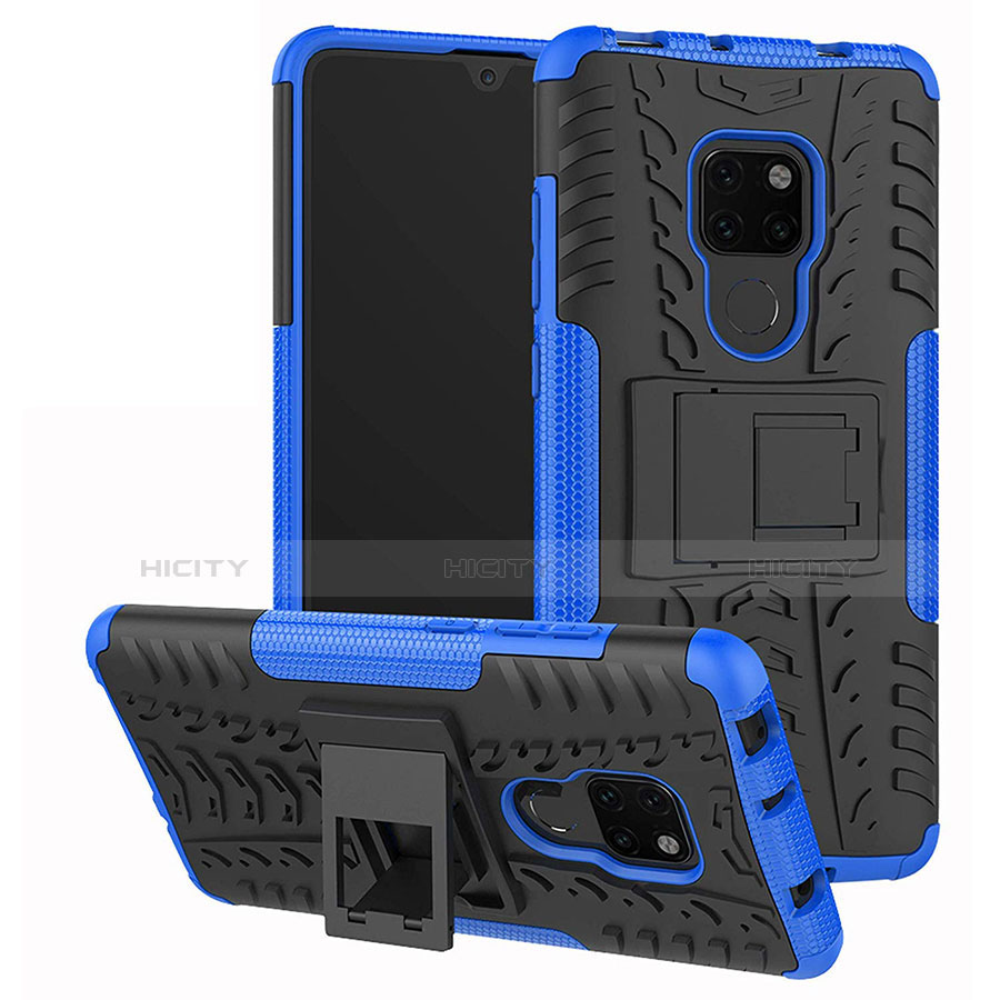 Coque Contour Silicone et Plastique Housse Etui Mat avec Support A03 pour Huawei Mate 20 Bleu Plus