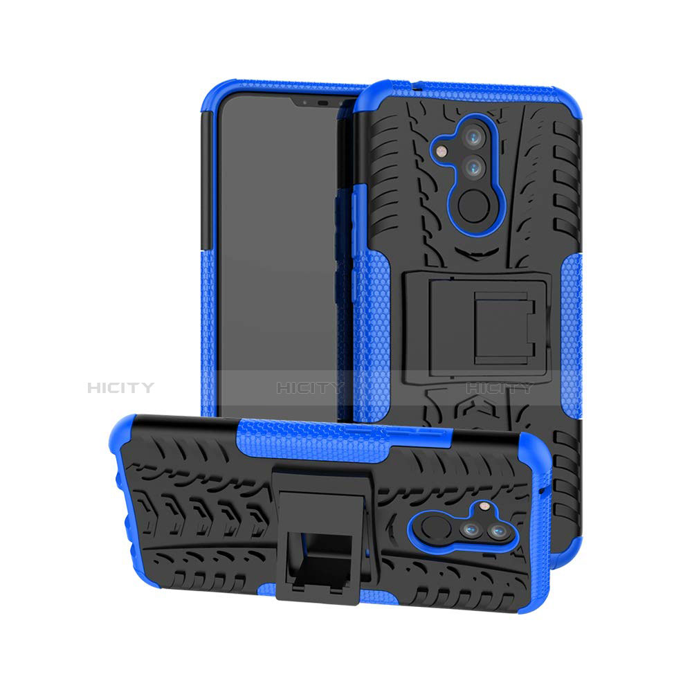 Coque Contour Silicone et Plastique Housse Etui Mat avec Support A03 pour Huawei Mate 20 Lite Bleu Plus