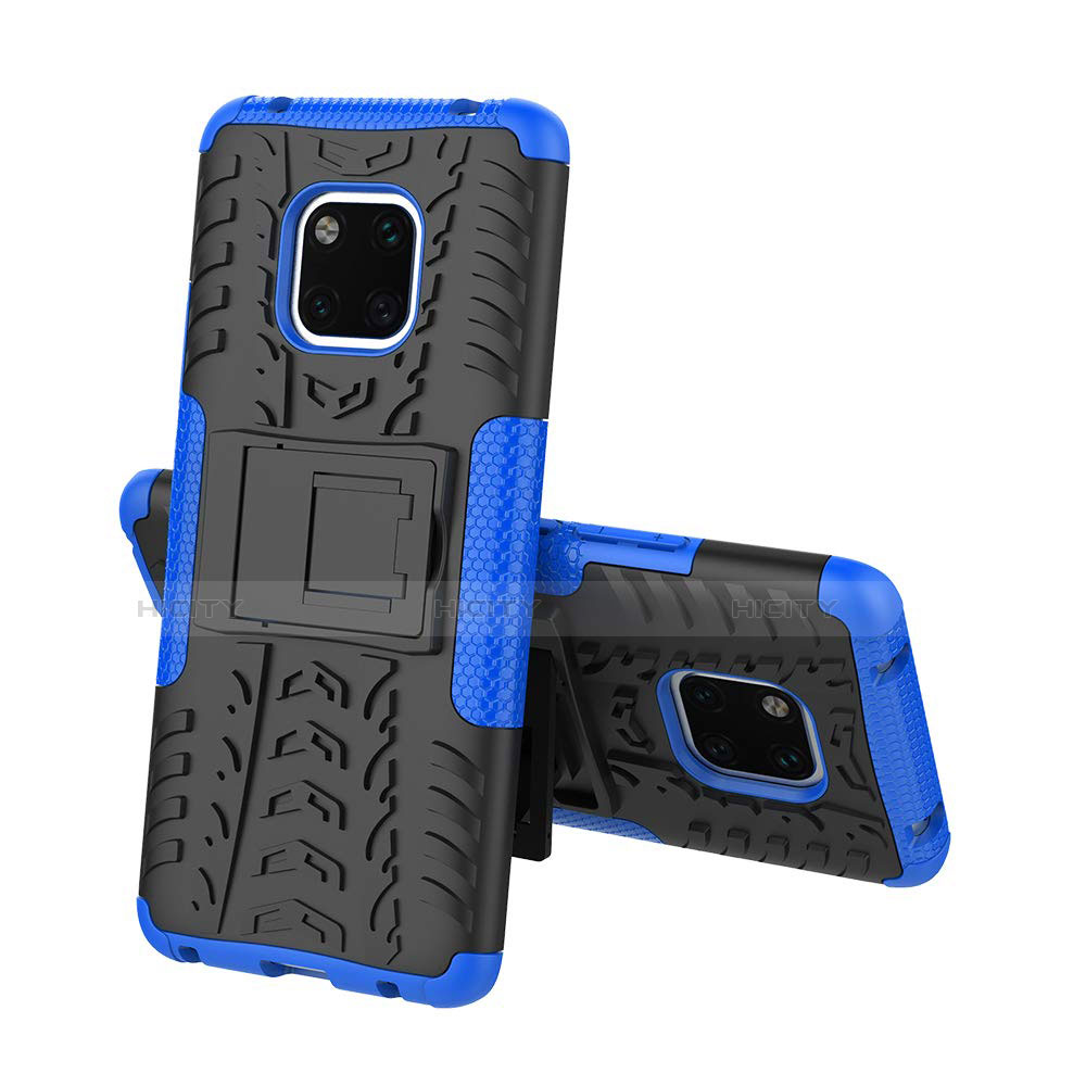 Coque Contour Silicone et Plastique Housse Etui Mat avec Support A03 pour Huawei Mate 20 Pro Bleu Plus