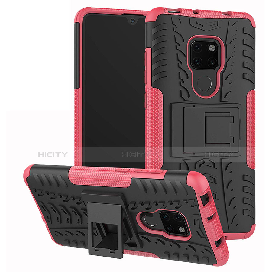 Coque Contour Silicone et Plastique Housse Etui Mat avec Support A03 pour Huawei Mate 20 Rose Plus