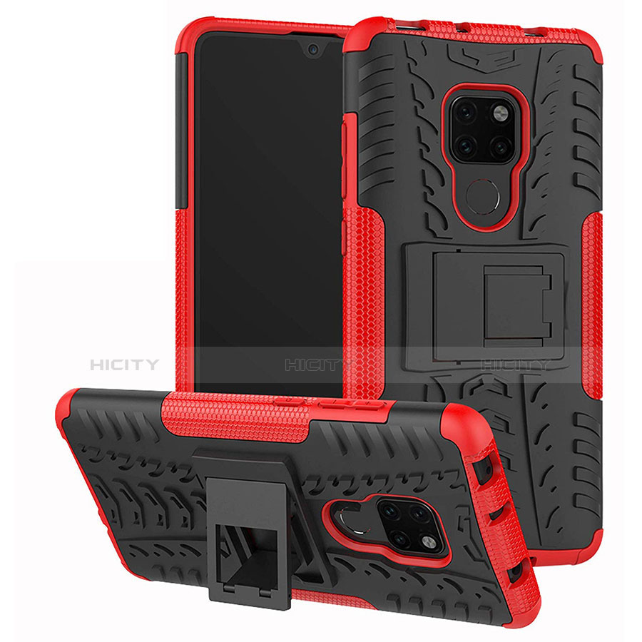 Coque Contour Silicone et Plastique Housse Etui Mat avec Support A03 pour Huawei Mate 20 Rouge Plus