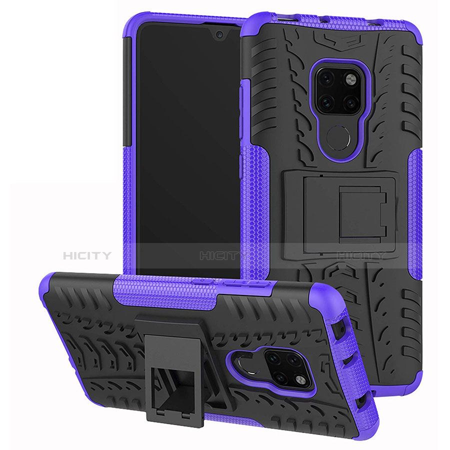 Coque Contour Silicone et Plastique Housse Etui Mat avec Support A03 pour Huawei Mate 20 Violet Plus