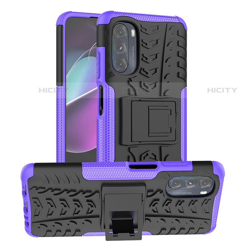 Coque Contour Silicone et Plastique Housse Etui Mat avec Support A03 pour Motorola Moto G 5G (2022) Violet Plus