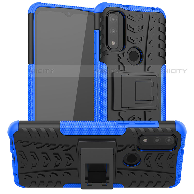 Coque Contour Silicone et Plastique Housse Etui Mat avec Support A03 pour Motorola Moto G Pure Bleu Plus