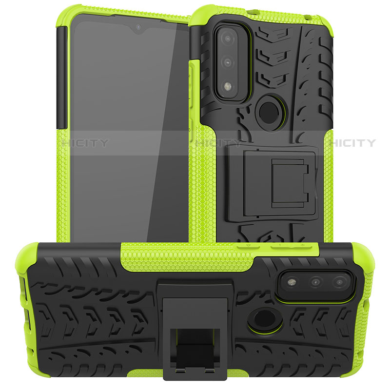 Coque Contour Silicone et Plastique Housse Etui Mat avec Support A03 pour Motorola Moto G Pure Vert Plus