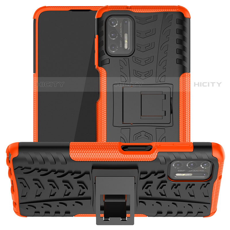 Coque Contour Silicone et Plastique Housse Etui Mat avec Support A03 pour Motorola Moto G Stylus (2021) Orange Plus