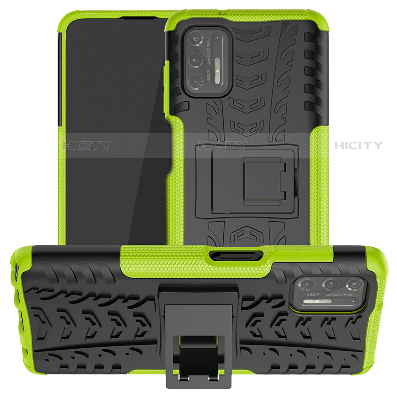 Coque Contour Silicone et Plastique Housse Etui Mat avec Support A03 pour Motorola Moto G Stylus (2021) Vert Plus