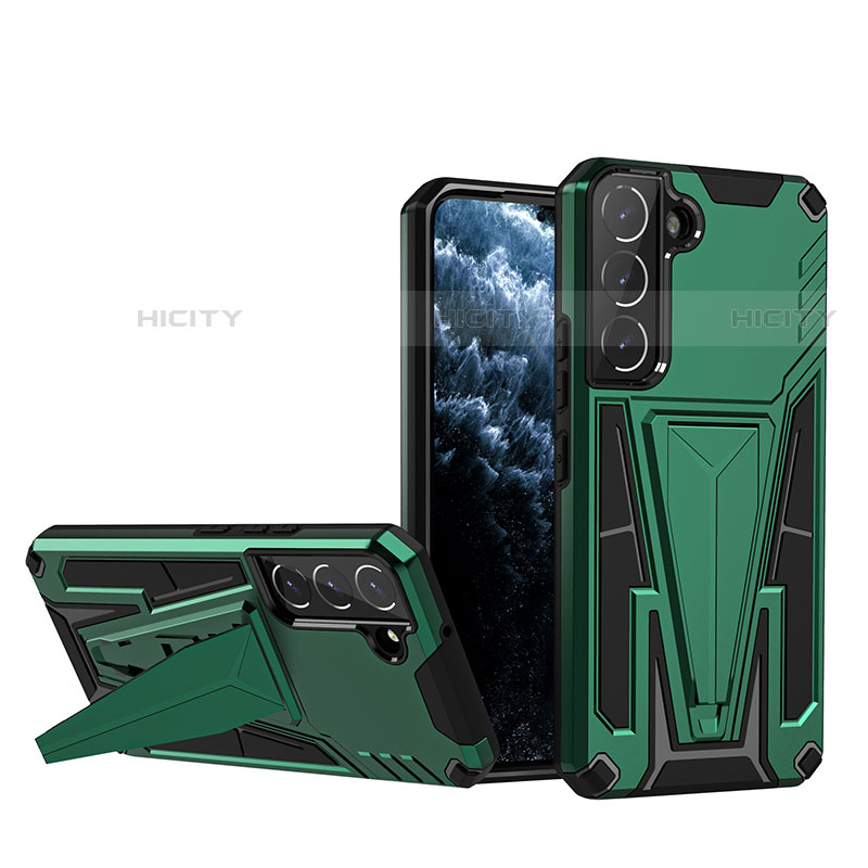 Coque Contour Silicone et Plastique Housse Etui Mat avec Support A03 pour Samsung Galaxy S21 5G Vert Plus