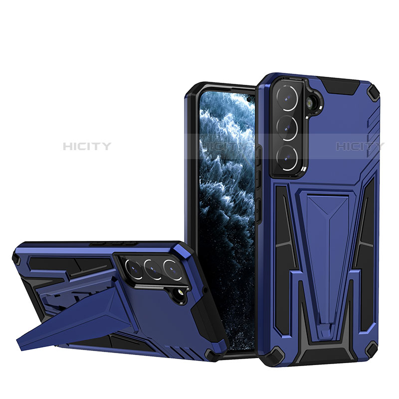 Coque Contour Silicone et Plastique Housse Etui Mat avec Support A03 pour Samsung Galaxy S21 Plus 5G Bleu Plus