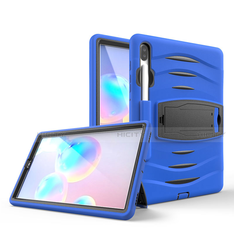 Coque Contour Silicone et Plastique Housse Etui Mat avec Support A03 pour Samsung Galaxy Tab S6 10.5 SM-T860 Bleu Plus