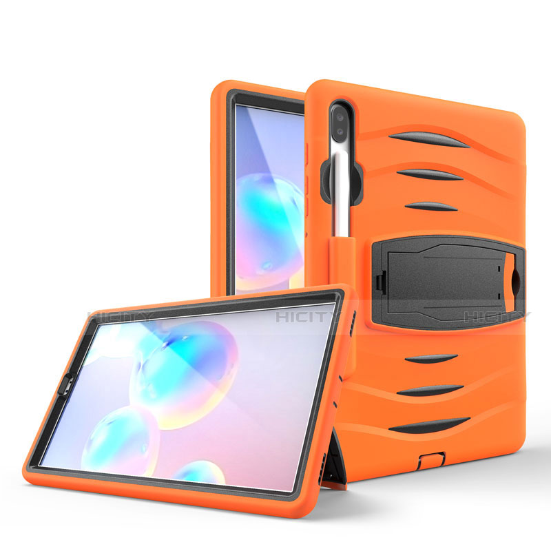 Coque Contour Silicone et Plastique Housse Etui Mat avec Support A03 pour Samsung Galaxy Tab S6 10.5 SM-T860 Orange Plus
