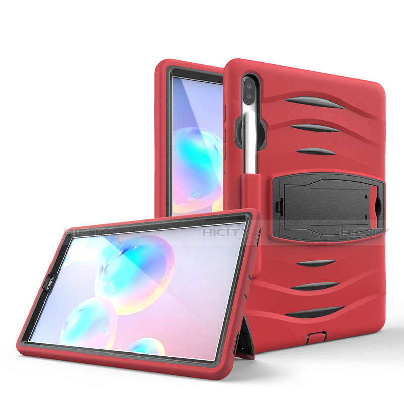 Coque Contour Silicone et Plastique Housse Etui Mat avec Support A03 pour Samsung Galaxy Tab S6 10.5 SM-T860 Rouge Plus