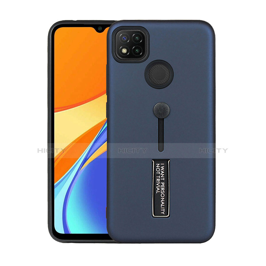 Coque Contour Silicone et Plastique Housse Etui Mat avec Support A03 pour Xiaomi Redmi 9 India Bleu Plus