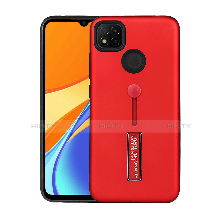 Coque Contour Silicone et Plastique Housse Etui Mat avec Support A03 pour Xiaomi Redmi 9C NFC Rouge Plus