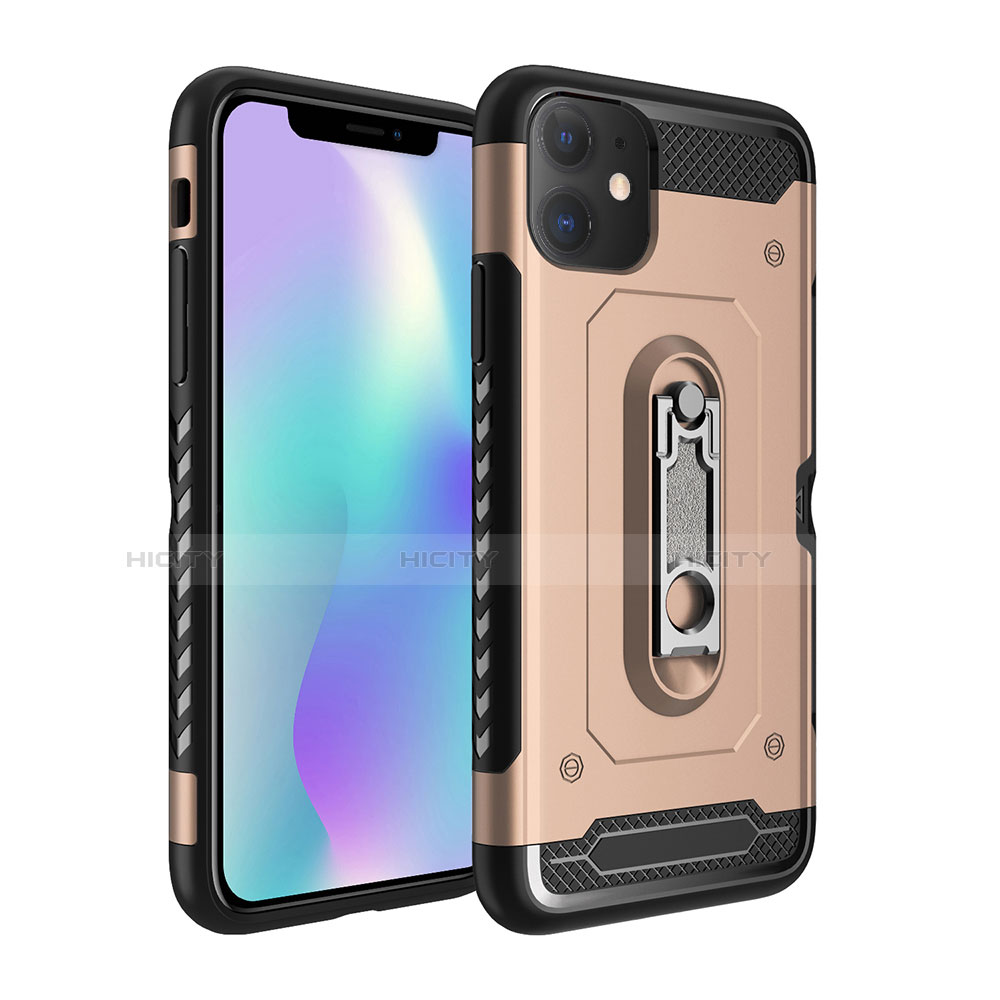 Coque Contour Silicone et Plastique Housse Etui Mat avec Support A04 pour Apple iPhone 11 Or Plus