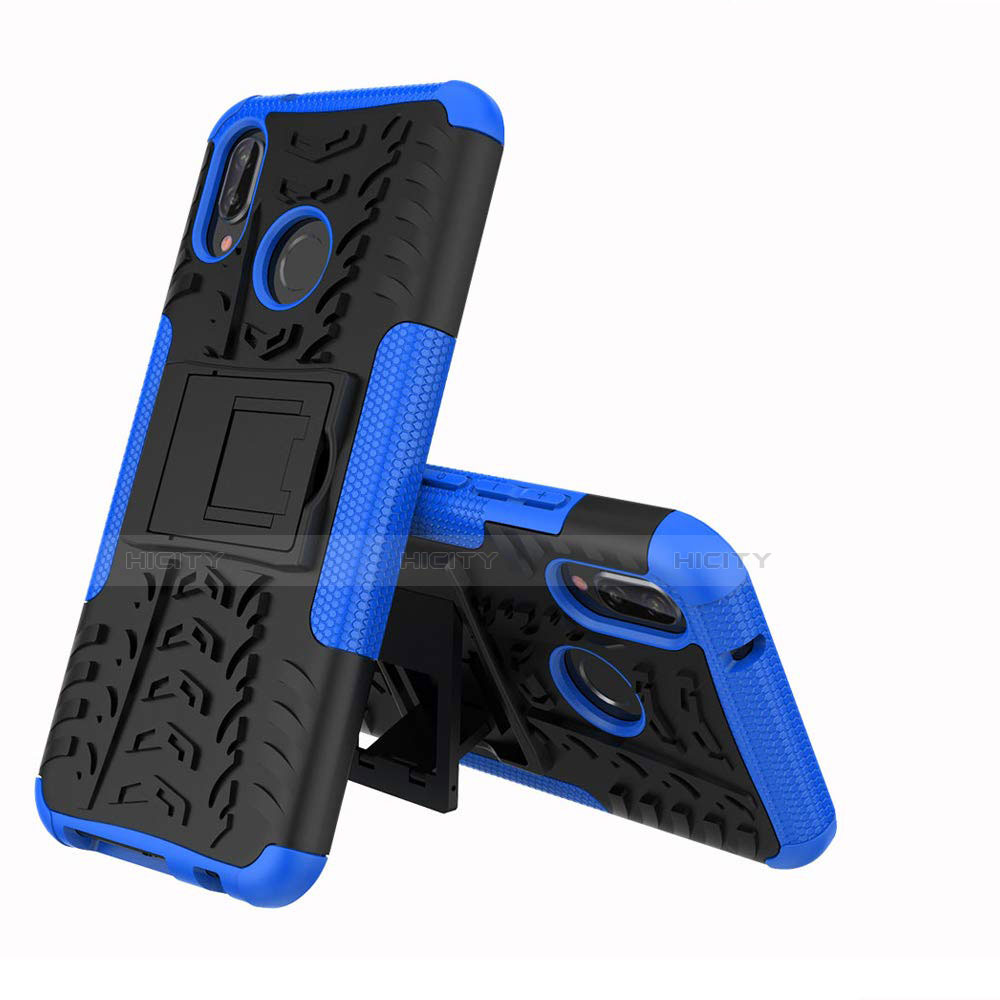 Coque Contour Silicone et Plastique Housse Etui Mat avec Support A04 pour Huawei P20 Lite Bleu Plus