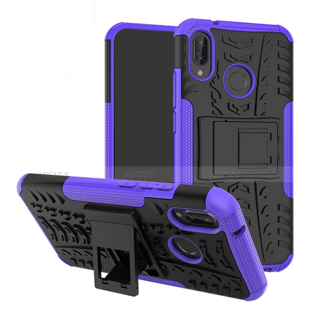 Coque Contour Silicone et Plastique Housse Etui Mat avec Support A04 pour Huawei P20 Lite Plus