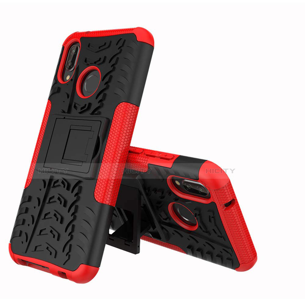 Coque Contour Silicone et Plastique Housse Etui Mat avec Support A04 pour Huawei P20 Lite Rouge Plus