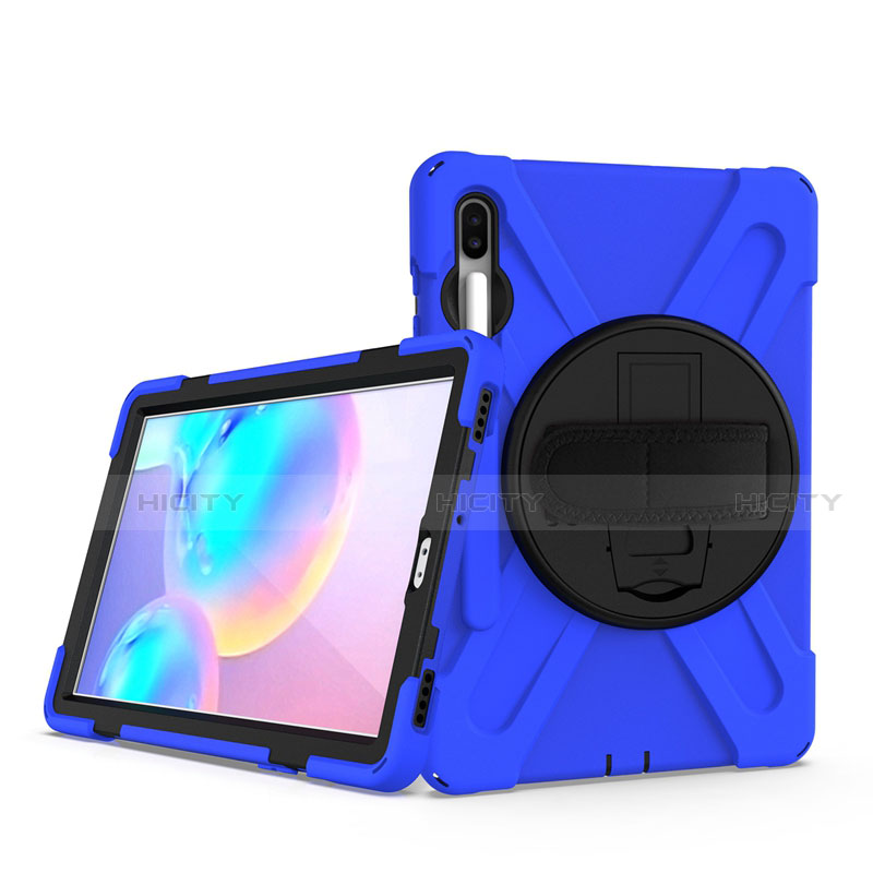 Coque Contour Silicone et Plastique Housse Etui Mat avec Support A04 pour Samsung Galaxy Tab S6 10.5 SM-T860 Bleu Plus