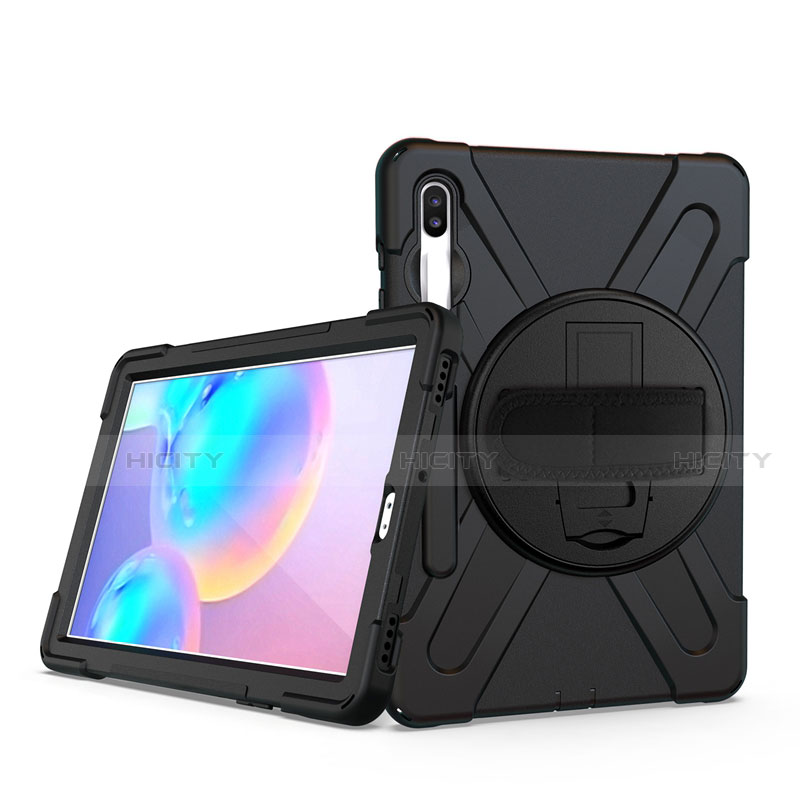 Coque Contour Silicone et Plastique Housse Etui Mat avec Support A04 pour Samsung Galaxy Tab S6 10.5 SM-T860 Noir Plus