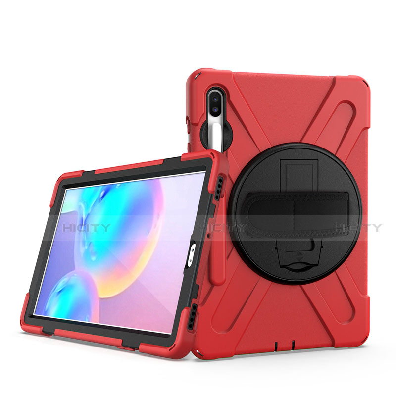 Coque Contour Silicone et Plastique Housse Etui Mat avec Support A04 pour Samsung Galaxy Tab S6 10.5 SM-T860 Rouge Plus