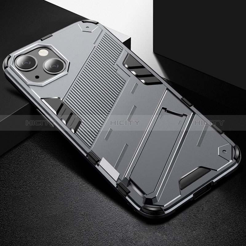 Coque Contour Silicone et Plastique Housse Etui Mat avec Support A05 pour Apple iPhone 15 Plus