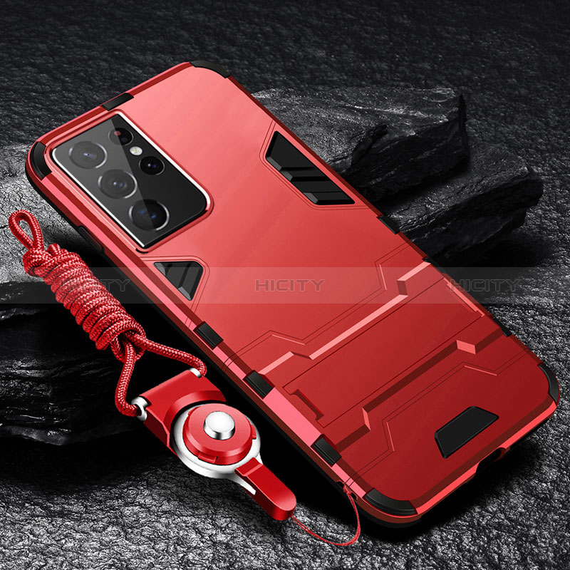 Coque Contour Silicone et Plastique Housse Etui Mat avec Support A05 pour Samsung Galaxy S25 Ultra 5G Rouge Plus