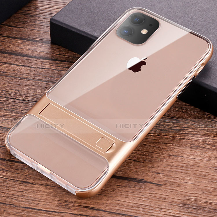 Coque Contour Silicone et Plastique Housse Etui Mat avec Support A06 pour Apple iPhone 11 Plus