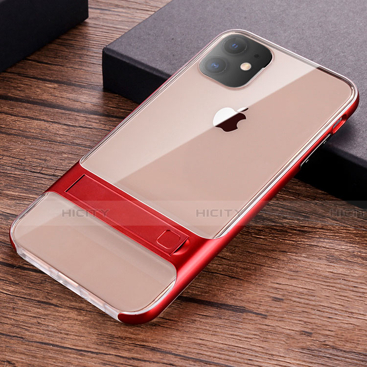 Coque Contour Silicone et Plastique Housse Etui Mat avec Support A06 pour Apple iPhone 11 Plus