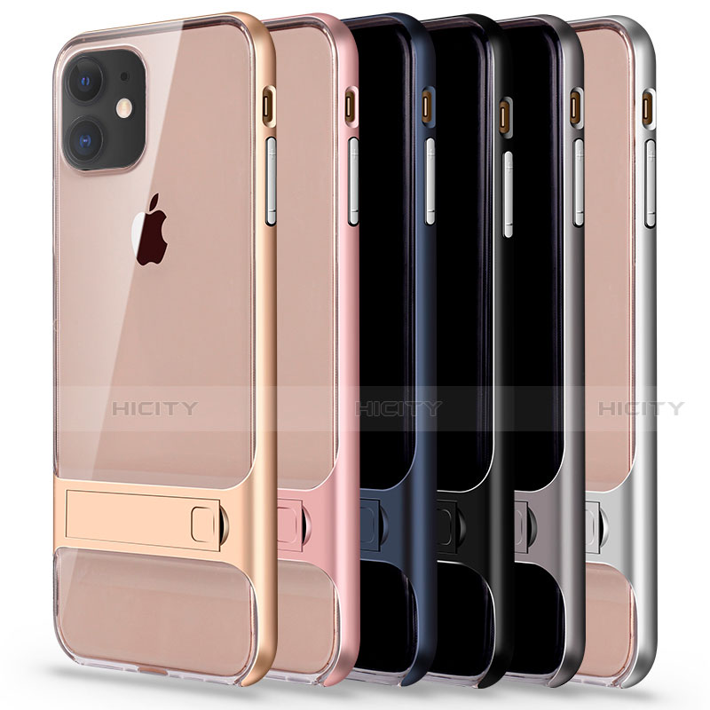 Coque Contour Silicone et Plastique Housse Etui Mat avec Support A06 pour Apple iPhone 11 Plus