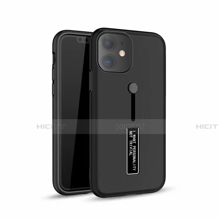 Coque Contour Silicone et Plastique Housse Etui Mat avec Support A07 pour Apple iPhone 11 Noir Plus