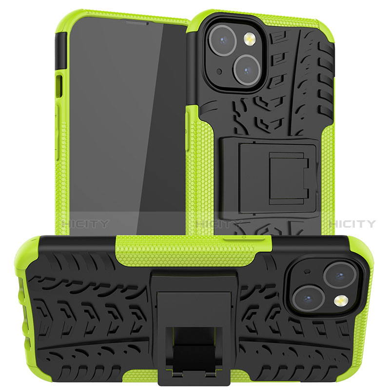 Coque Contour Silicone et Plastique Housse Etui Mat avec Support A07 pour Apple iPhone 13 Mini Vert Plus