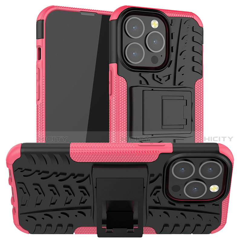 Coque Contour Silicone et Plastique Housse Etui Mat avec Support A07 pour Apple iPhone 13 Pro Rose Rouge Plus