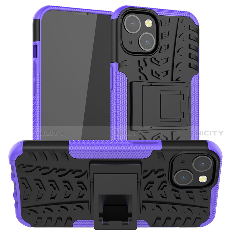 Coque Contour Silicone et Plastique Housse Etui Mat avec Support A07 pour Apple iPhone 13 Violet Plus