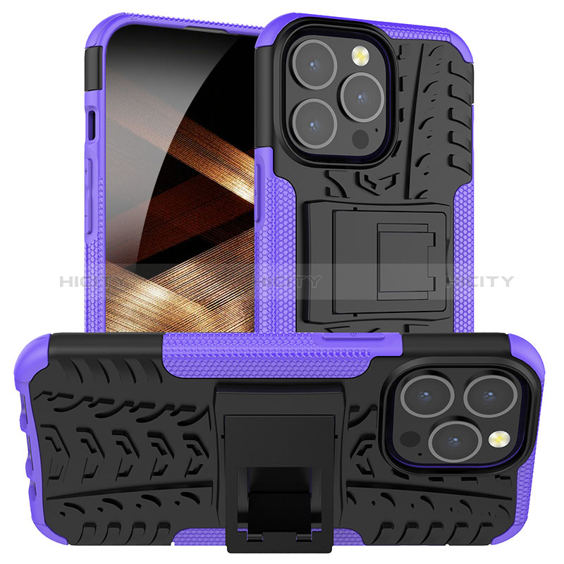 Coque Contour Silicone et Plastique Housse Etui Mat avec Support A07 pour Apple iPhone 14 Pro Max Violet Plus