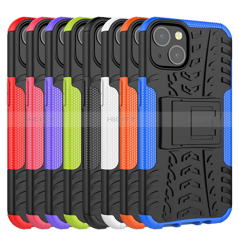 Coque Contour Silicone et Plastique Housse Etui Mat avec Support A07 pour Apple iPhone 15 Plus