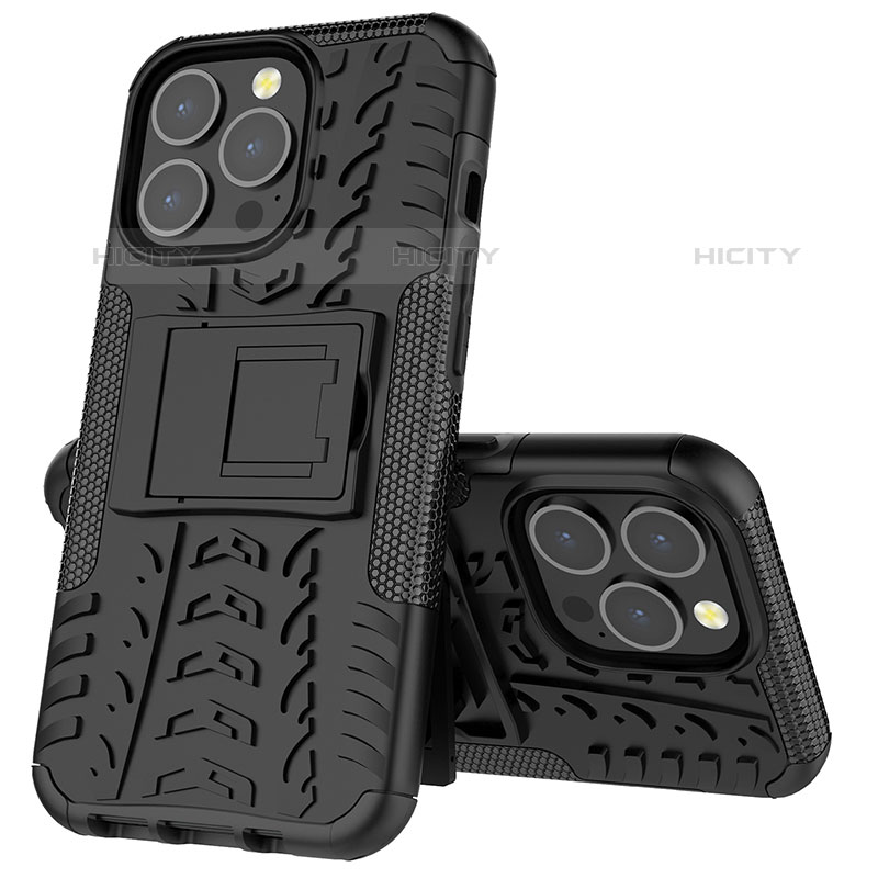 Coque Contour Silicone et Plastique Housse Etui Mat avec Support A07 pour Apple iPhone 15 Pro Max Plus