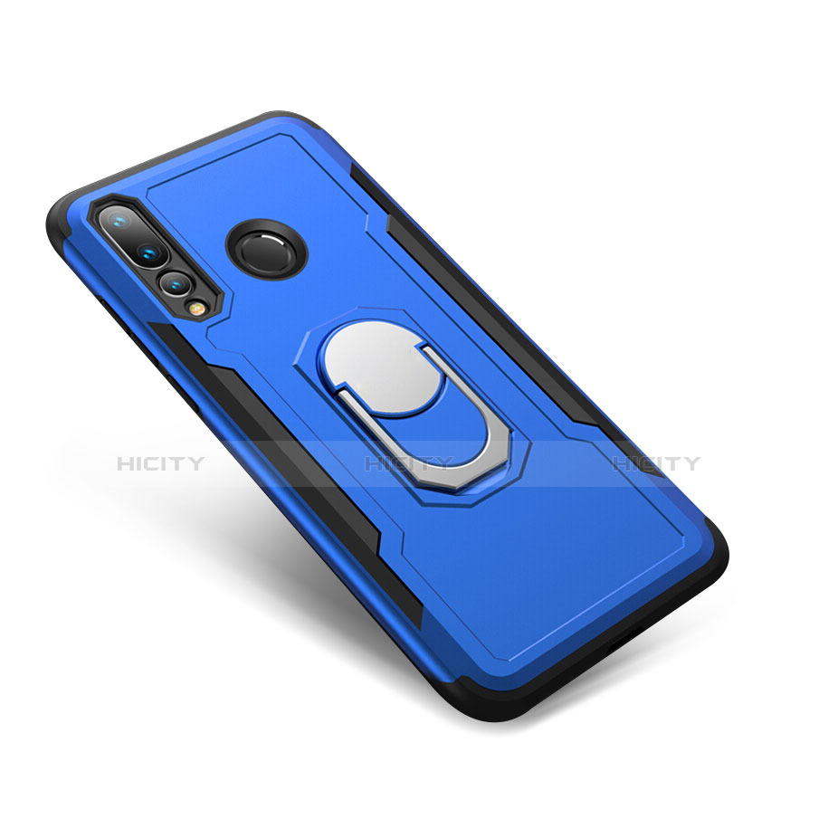 Coque Contour Silicone et Plastique Housse Etui Mat avec Support Bague Anneau A01 pour Huawei Nova 4 Bleu Plus