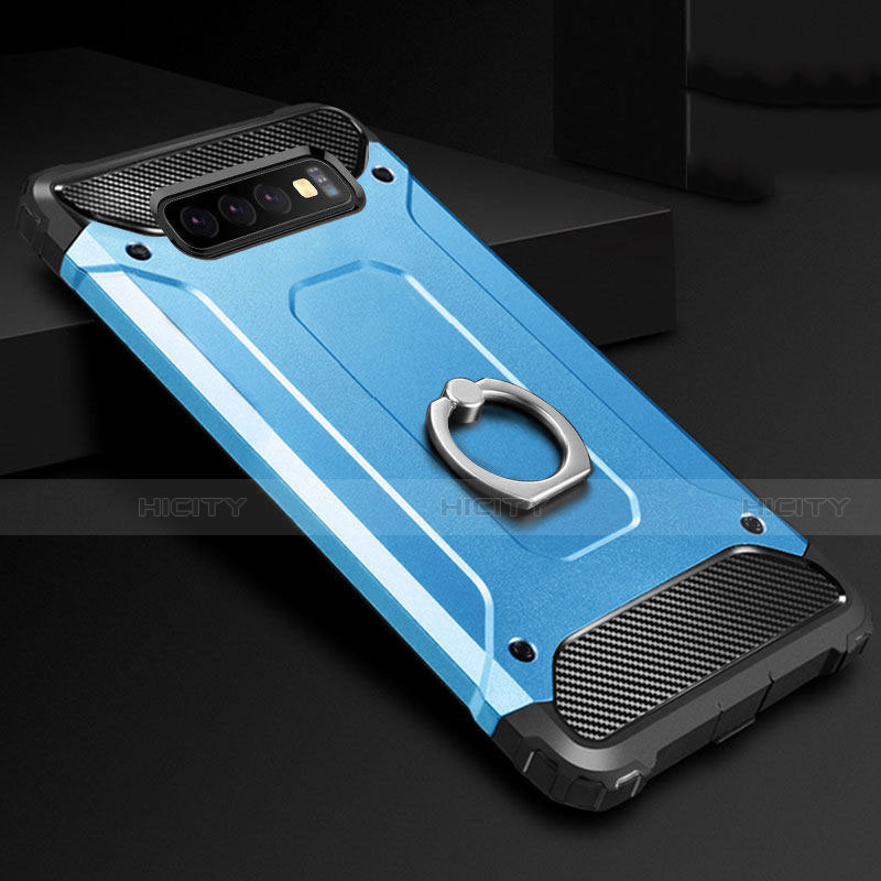 Coque Contour Silicone et Plastique Housse Etui Mat avec Support Bague Anneau H01 pour Samsung Galaxy S10 Plus