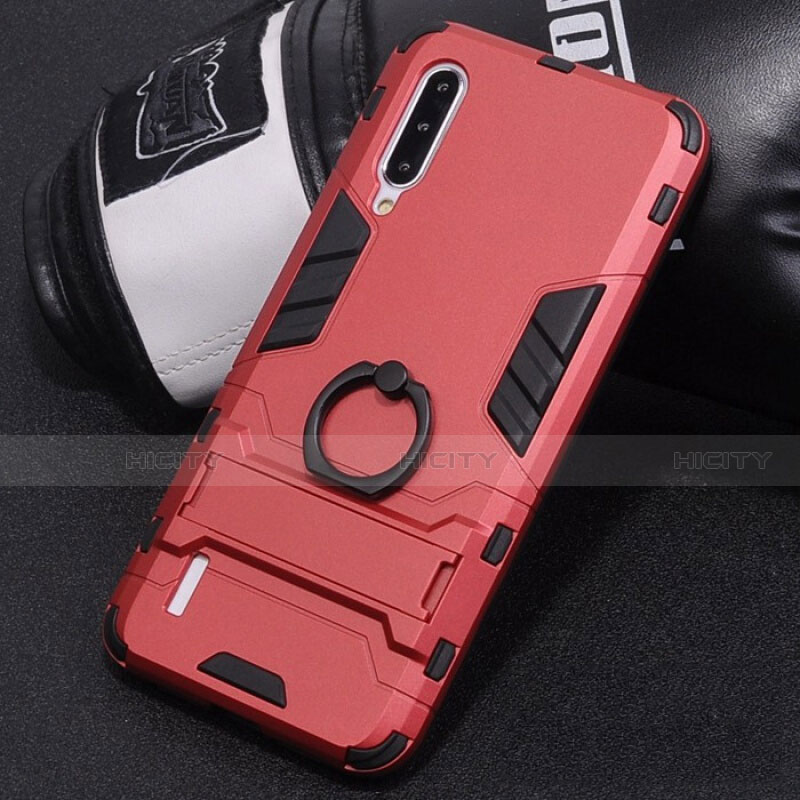 Coque Contour Silicone et Plastique Housse Etui Mat avec Support Bague Anneau H01 pour Xiaomi Mi A3 Plus