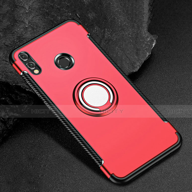 Coque Contour Silicone et Plastique Housse Etui Mat avec Support Bague Anneau pour Huawei Honor V10 Lite Rouge Plus