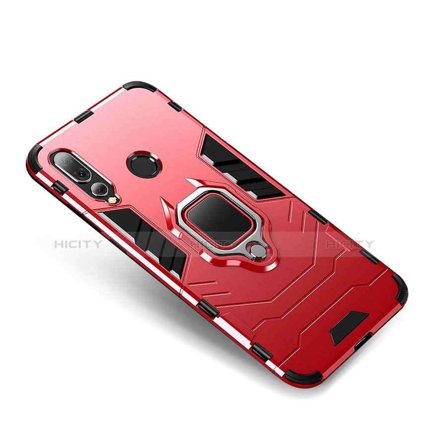 Coque Contour Silicone et Plastique Housse Etui Mat avec Support Bague Anneau pour Huawei Nova 4 Rouge Plus