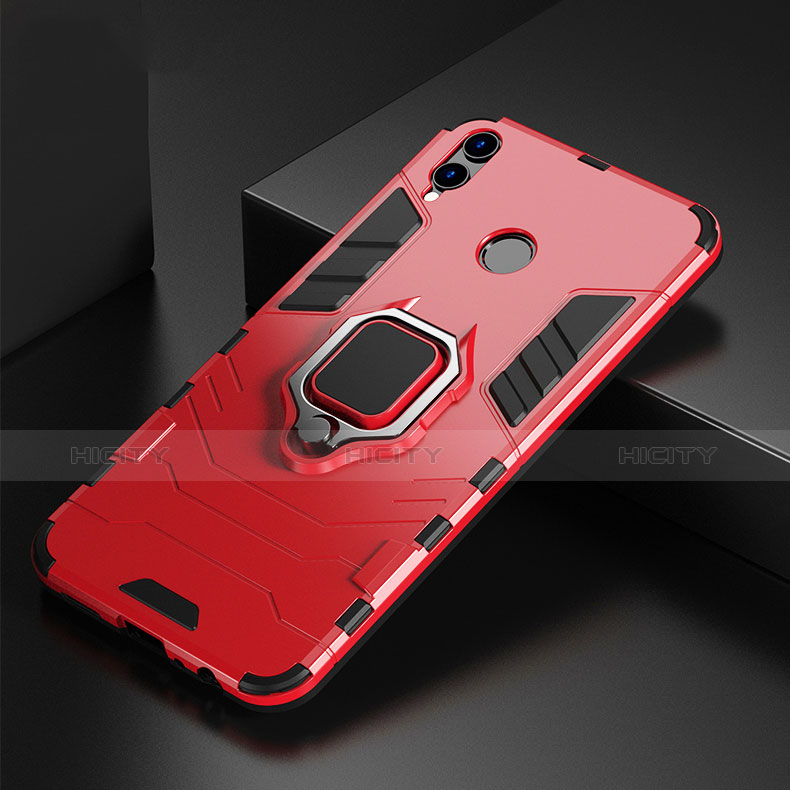 Coque Contour Silicone et Plastique Housse Etui Mat avec Support Bague Anneau pour Huawei P Smart (2019) Rouge Plus