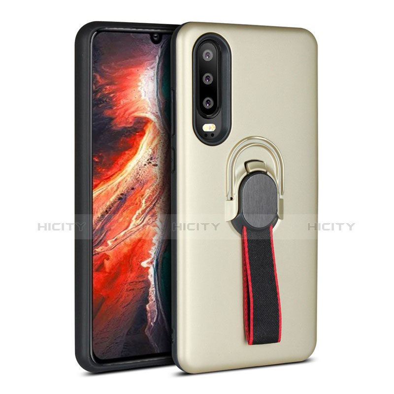 Coque Contour Silicone et Plastique Housse Etui Mat avec Support Bague Anneau pour Huawei P30 Or Plus