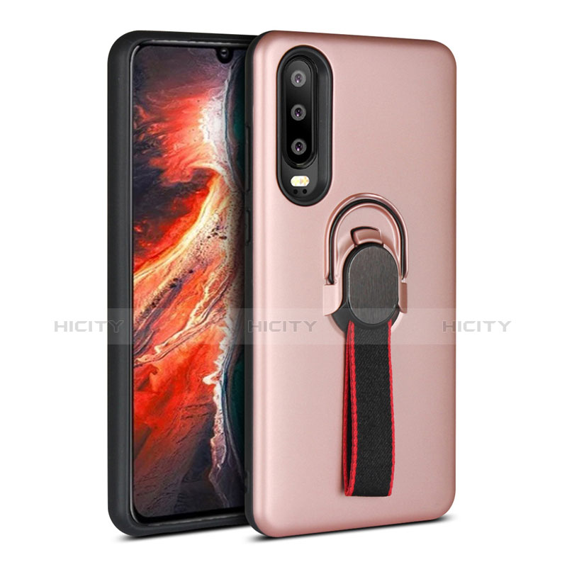 Coque Contour Silicone et Plastique Housse Etui Mat avec Support Bague Anneau pour Huawei P30 Or Rose Plus