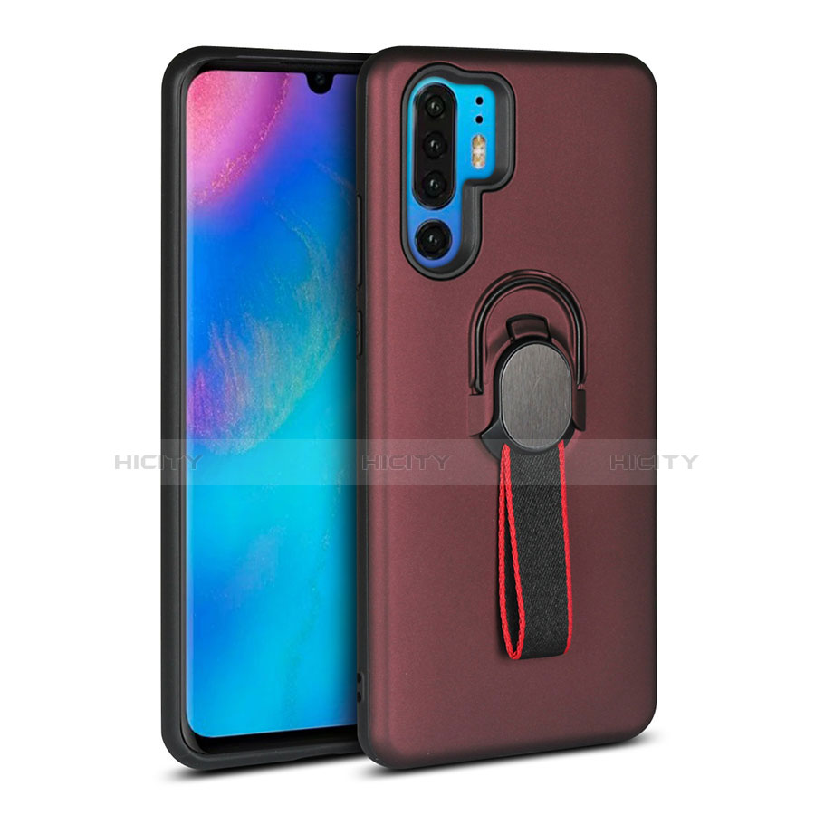 Coque Contour Silicone et Plastique Housse Etui Mat avec Support Bague Anneau pour Huawei P30 Pro Marron Plus