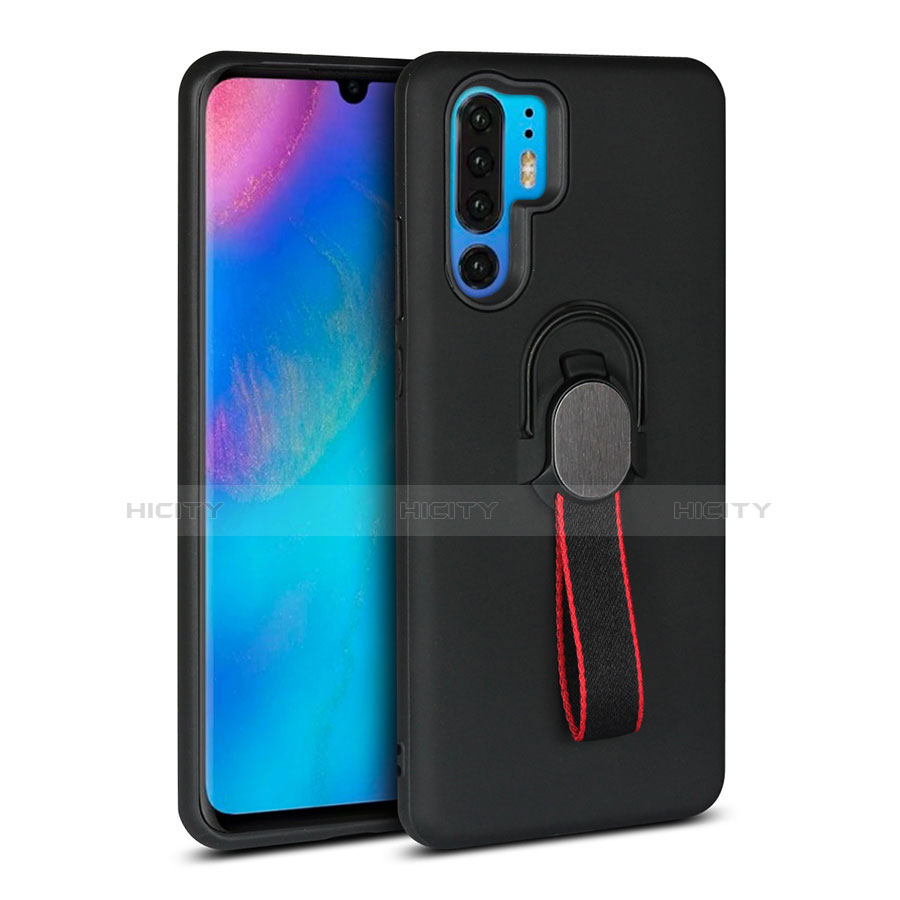 Coque Contour Silicone et Plastique Housse Etui Mat avec Support Bague Anneau pour Huawei P30 Pro New Edition Noir Plus