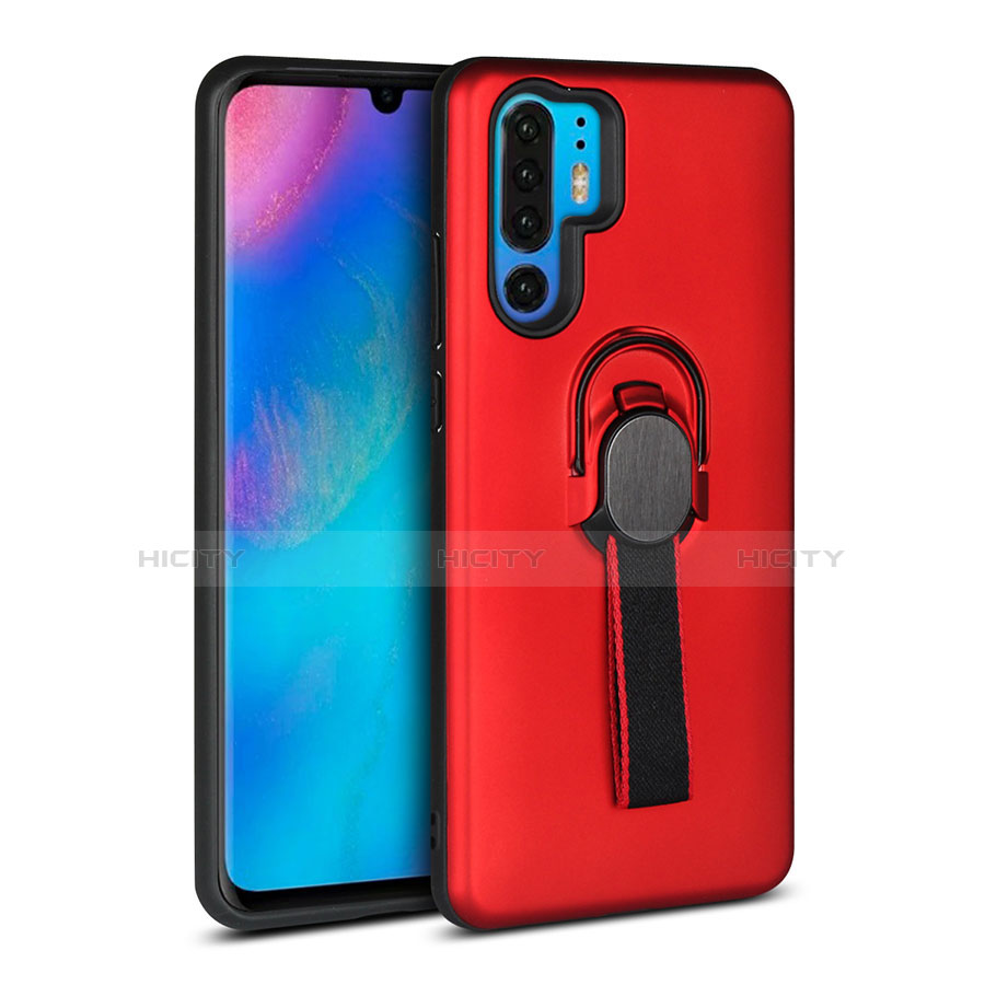 Coque Contour Silicone et Plastique Housse Etui Mat avec Support Bague Anneau pour Huawei P30 Pro New Edition Rouge Plus