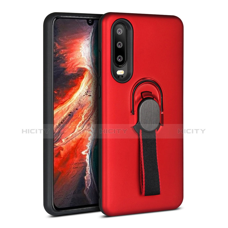 Coque Contour Silicone et Plastique Housse Etui Mat avec Support Bague Anneau pour Huawei P30 Rouge Plus